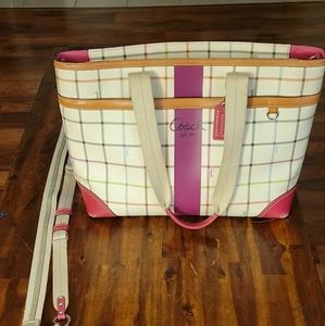 Coach Bags Coach Heritage Tattersall Pink Cream Tote Bag